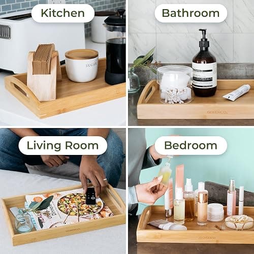 Greenco Rectangle Bamboo Butler Serving Tray with Handles - Bed Trays for Eating - Bed Tray - Breakfast Tray thumbnail 5