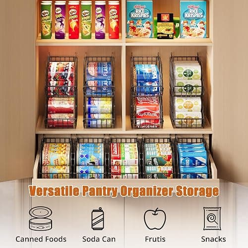 Sonyabecca 4-Pack Stackable Can Rack Organizer for Kitchen Pantry | Soda Can Organizer and Food Storage Dispenser for Pantry Cabinets. Foldable Wire Rack Keeps Canned Food Organized thumbnail 6