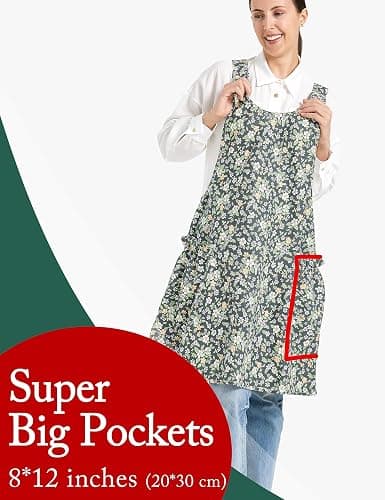 APRONNER Cozy Adjustable Cross Back Aprons for Women with Pockets Cotton Linen Cooking Kitchen Baking thumbnail 2
