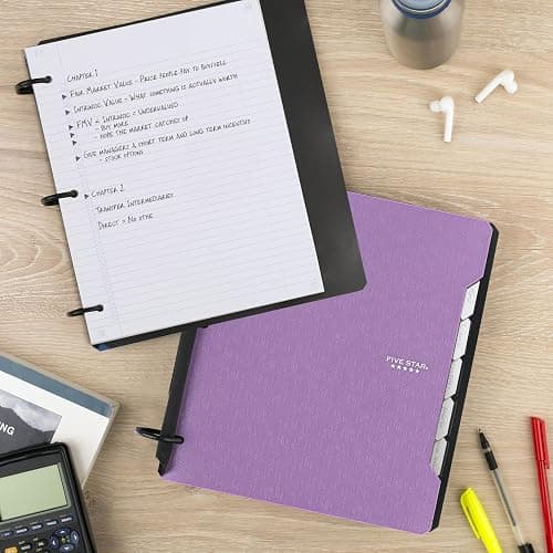 Five Star Flex Refillable Notebook + Study App, College Ruled Paper and 1-1/2 Inch TechLock Ring Binder with Pockets, Tabs and Dividers, 300 Sheet Capacity, Amethyst Purple (29324AB6) thumbnail 9