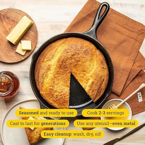 10.25 Inch Cast Iron Skillet – Pre-Seasoned Frying Pan with Teardrop Handle – Oven, Stovetop, Grill & Campfire Use – Made in USA – Durable, Non-Toxic, Even-Heating Cookware – Black thumbnail 4