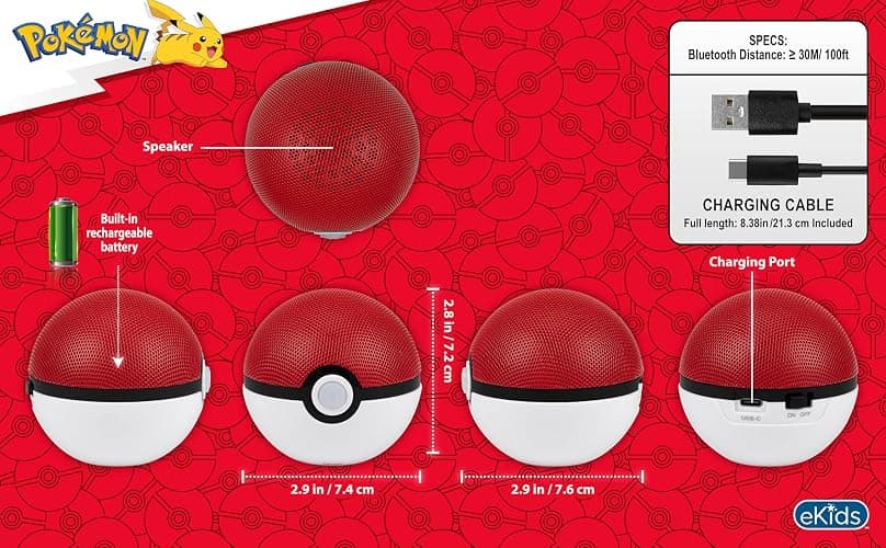 Pokemon Pokeball Bluetooth Speaker, Portable Wireless Speaker thumbnail 4