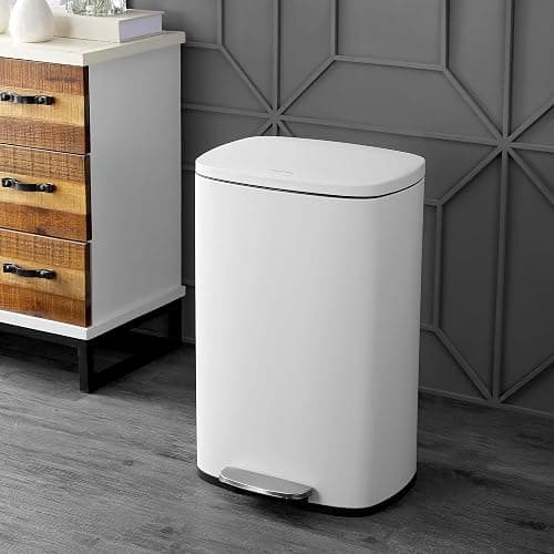 happimess HPM1006C Connor Rectangular Trash Can with Soft-Close Lid and Free Mini Trash Can, Modern Fingerprint Proof for Home, Kitchen, Office, Large:12.98 Gallon Small:1.3 Gallon, White thumbnail 2