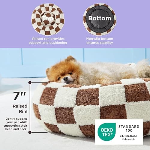 LE SURE Donut Small Dog Bed - Round Cat Beds for Indoor Cats Anti-Anxiety Calming Pet Beds, Washable Cute Modern Beds with Teddy Sherpa Plush & Anti Slip Bottom Brwon thumbnail 3