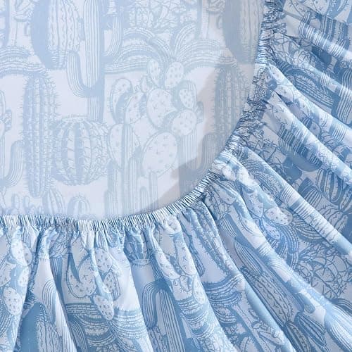 Wrangler - Queen Size Sheet Set, Ultra-Soft & Wrinkle-Resistant Bedding for Year Round Comfort, Deep Pockets, Bed Sheets with Matching Fitted Sheet & Pillowcases (Cactus Toile Blue) thumbnail 3
