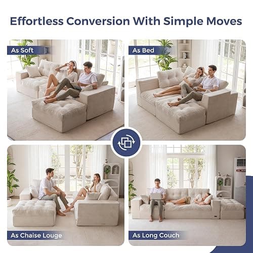 MAXYOYO 104" L Shaped Modular Sectional Sofa with Ottoman, Cloud Boneless Couch with Layered Cushion, Upholstered Sofa in a Box, Flexible Module Combination for Living Room, No Assembly, Beige thumbnail 4