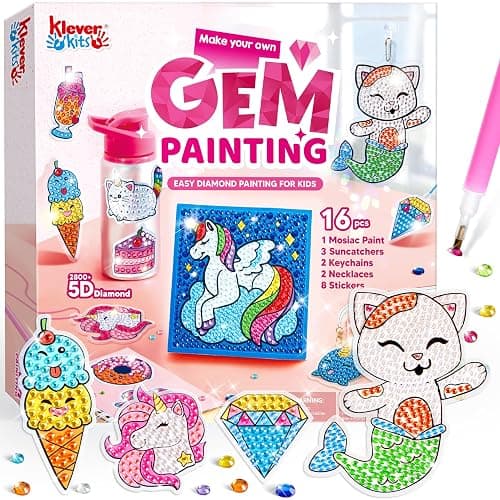 Klever Kits 16 Projects Gem Painting, Kids Diamond Art Kit for Kids with 5D Diamond, Arts and Crafts for Girls Ages 6-12, Gem Craft Activities Kits, Premium Art Gift Ideas for Girls Ages 6, 7, 8+ - Image 1