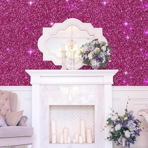 VEELIKE Sparkle Hot Pink Chunky Glitter Peel and Stick Wallpaper Pink Glitter Contact Paper for Cabinets Walls Drawers 15.7''x354'' Self Adhesive Removable Pink Glitter Wallpaper for Girls Bedroom thumbnail 5
