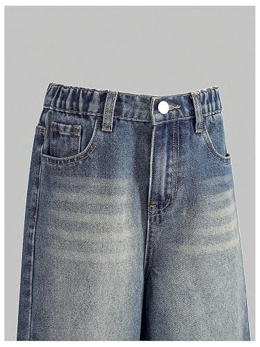 Verdusa Girl's Vintage Wide Leg Baggy Jeans Loose Denim Pants with Pockets - 11 Years - Dark Wash thumbnail 3