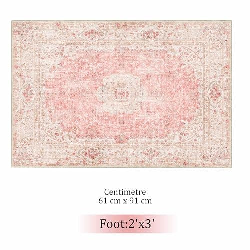 Castage Small Rugs 2x3,Pink Rug for Entryway Bathroom Entrance Doormat | Boho Vintage Bohemian Distressed Washable Accent Floor Throw Carpet Non Slip for Bedroom Kitchen,Blush thumbnail 7