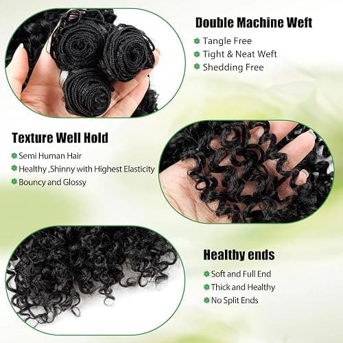 EV&ET Kinky Curly Bundles Quick Weave Synthetic Hair 16 18 20 Inches 3 Pieces/Pack Soft Heat Resistant Human Hair Sew in Extensions for Black Women Natural Black thumbnail 3