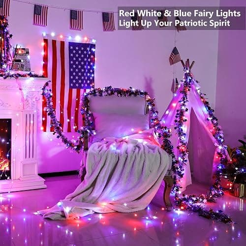 BrizLabs July 4th Fairy Lights, 66ft 200 LED Color Changing Fairy Lights with Remote, Plugin Red White Blue Twinkle Light RGB Rainbow Starry Xmas Light Music Sync for Xmas Halloween Home Party Wedding thumbnail 2