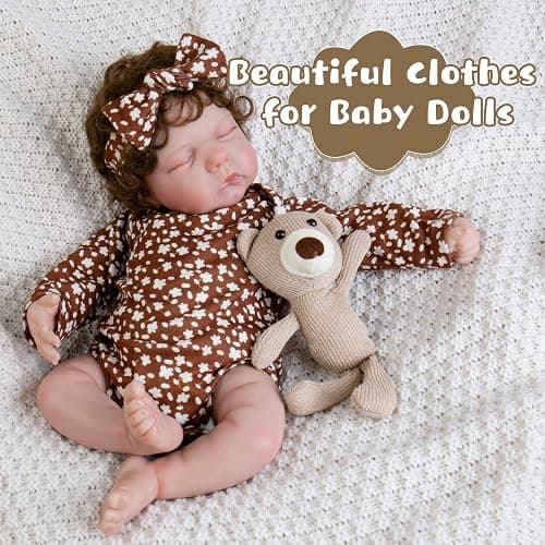 EKOKIZ Reborn Baby Dolls Clothes Girl Cute Baby Clothes for Dolls Fashion Doll Clothes 17-22 Inches Outfit Accessories Set fit Newborn Baby Dolls Girl, Brown Print thumbnail 3