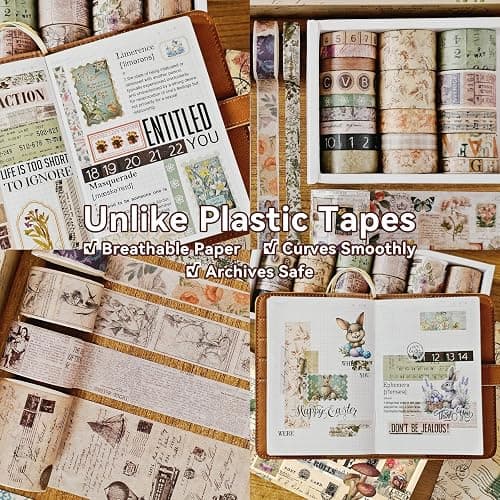 Vintage Washi Tape Set for Scrapbooking & Journaling - 32 Rolls Floral, Cute Decorative Tapes with Assorted Widths, Retro Aesthetic DIY Gift for Bible, Bullet, Junk Journal Supplies (Christmas Tape) thumbnail 7