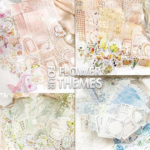 OKUPAN Vintage Floral Scrapbook Paper & Journaling Stickers (400pcs) Assorted Set - 4 Pack Junk Journal Supplies for Bullet Journaling, Retro Crafts, Planner, Mixed Media, Collage Card Album thumbnail 2