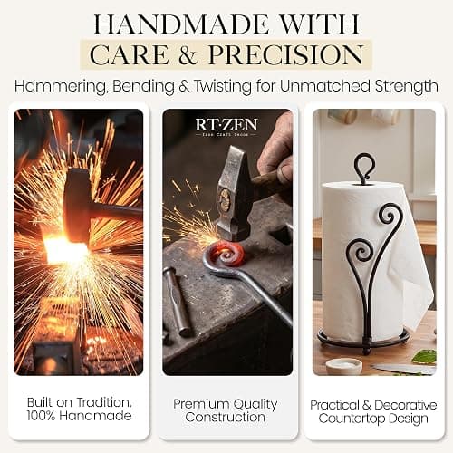 RTZEN Matte Black Paper Towel Holder Non-Slip Base Countertop | Decorative Farmhouse Paper Roll Holder, Rustic Metal Modern Stylish Accent Durable Stand for Kitchen, Bathroom (Heart Shaped) thumbnail 8