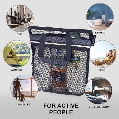 DV Lifestyle Mesh Shower Bag 10.2x9.9'' Quick-Dry Caddy with Zipper & 2 Pockets. Portable Toiletry Tote for Bathroom, Gym, Travel, Camp, Beach, for Sunscreen, Dorm & College Essentials (Black) thumbnail 4