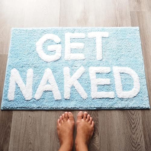 Evovee Get Naked Bath Mat Funny Cute Bathroom Rugs Get Naked Rug Shower Funny Bathroom Decor Fun Cute Bath Mat Non-Slip Washable College Baby Blue thumbnail 8