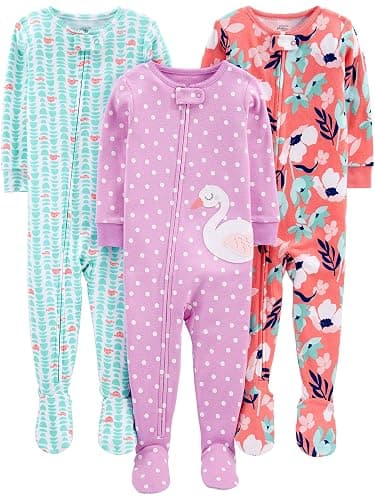 Simple Joys by Carter's Girls' 3-Pack Snug Fit Footed Cotton Pajamas - Image 1