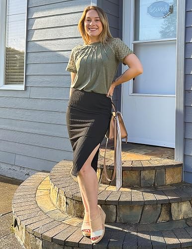 Zeagoo Womens Knit Midi Skirts Casual Pencil Skirt High Waisted Long Skirt with Slit Elegant Work Office Skirts thumbnail 6