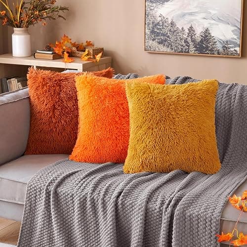 MIULEE Set of 2 Fall Luxury Faux Fur Throw Pillow Cover Deluxe Decorative Plush Pillow Case Cushion Cover Shell for Sofa Bedroom Car 18x18 Inch Orange Halloween thumbnail 8