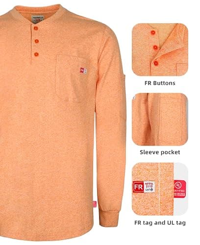 TICOMELA FR Shirts for Men Heather Series 6oz Flame Resistant T Shirt NFPA2112 CAT2 Fire Retardant Henley Shirts - XX-Large - Heather Orange thumbnail 2