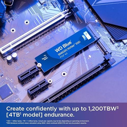 WD Blue SN5000 1TB SSD, M.2 2280 NVMe SSD, Read speeds up to 5150 MB/s, PCIe Gen4, nCache Technology, Free Acronis True Image data migration software, Internal solid state drive, Color May Vary thumbnail 5