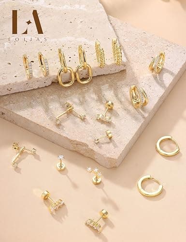 LOLIAS Hypoallergenic Flat Back Earrings for Women-14K Gold Plated Cartilage Earring Stacks-20G Surgical Stainless Steel Earrings-Small Flatback Stud Hoop Earring Sets for Multiple Piercing Jewelry thumbnail 6