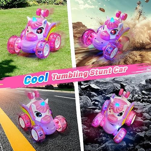 Carsky Unicorn Remote Control Car for Girls,Rechargeable 360°Stunt RC Cars Rotation 4WD Remote Cars with LED Lights,Fun Indoor Outdoor Toys for Kids,Chritmas Birthday Gift for 3 4 5 6 Year Old Girl thumbnail 7