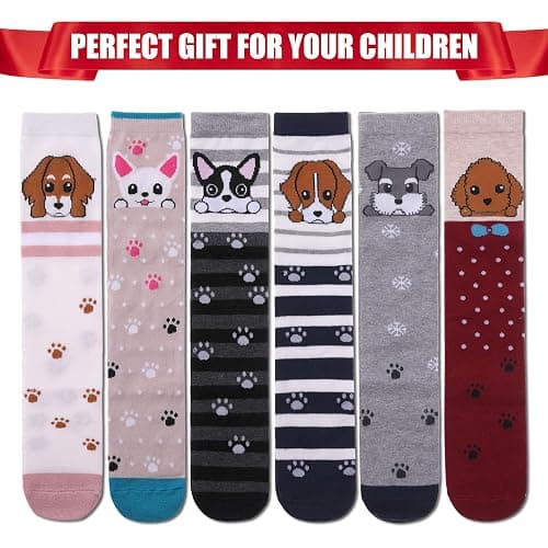 FNOVCO Girls Knee High Socks Kids Crazy Fun Gift Cute Animal Patterns Cotton Long Socks 6 Pairs thumbnail 5
