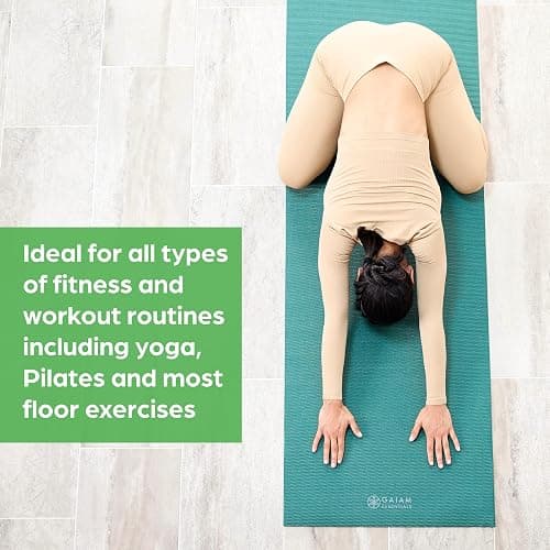 Gaiam Essentials 1/4" Thin (6mm) Yoga & Pilates, Fitness & Exercise Mat with Easy-Cinch Carrier Strap Cusion Support For Fitness and Gym Workouts thumbnail 5