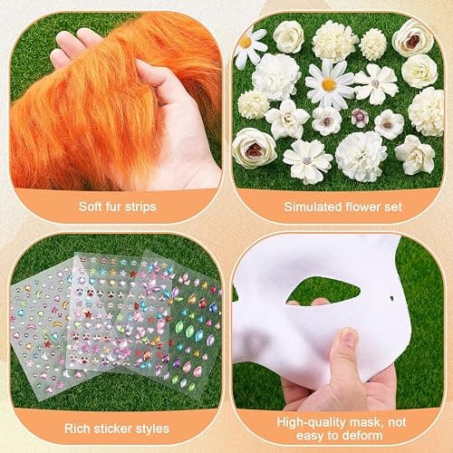 Seenelling 31 Pcs DIY Therian Mask Kit Blank Cat Mask Material Kit Accessories Set for Therian Gear Stuff thumbnail 4