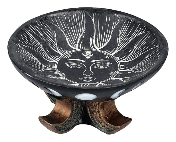 Pacific Giftware Carved Illustrated Sun and Moon Resin Trinket Bowl Black 8” Diameter - Image 1