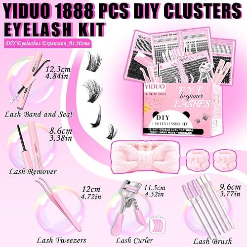 YIDUO 8 Styles Mix Lashes Clusters Kit 4 Box Cluster Lash Book Kit with Bond&Seal 1888Pcs 100D/200D/300D Volume Manga Eyelash Extension with Spikys/Bottom lash Kit for Beginners DIY at Home Easily thumbnail 2