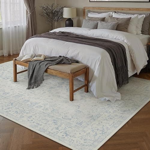 PureCozy 5x7 Blue Area Rug Non Slip Vintage Living Room Distressed Machine Washable Carpet Traditional Indoor Bedroom Blue Retro Floral Accent Throw Rug for Office Kitchen Dorm Dining Room thumbnail 4