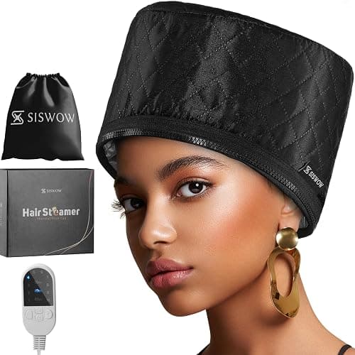 Hair Steamer For Natural Hair Home Use w/10-level Heats Up Quickly, Heat Cap For Deep Conditioning - Thermal Heat Cap For Black Hair, Great For Deep Conditioner (Black) - Image 1