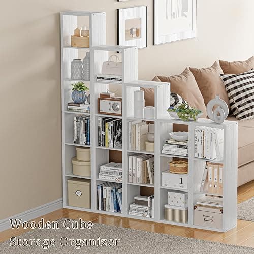 VDNEND Cube Storage Organizer Bookcase, Decorative 11 inch Open Back Cubical Shelf with Thickened Border, Display Bookshelf for Living Room, Home Office, Sturdy Room (White, 6 Cube,Vertical) thumbnail 4