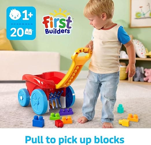 Mega Bloks First Builders Toddler Building Toy, Block Scooping Pull Wagon with 20 Pieces and Built-in Storage, Picks Up Blocks, Red, Kids Ages 1+ thumbnail 3