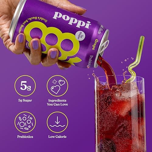 Poppi Prebiotic Soda, Grape, 12 Oz, 12 Pack thumbnail 4