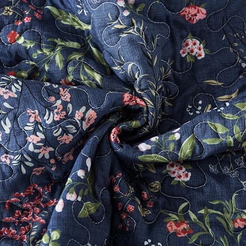 Travan 3-Piece Quilt Set Quilted Bedspread Lightweight Coverlet Set Garden Style Floral Printed Oversized Quilted Bedding Set for All Season, Blue Flower Sea, Queen Size thumbnail 5