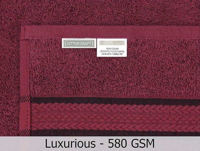 COTTON CRAFT Ultra Soft 6 Piece Towel Set - 2 Large Bath Towels, 2 Hand Towels, 2 Washcloths - Absorbent 580 GSM Quick Dry Everyday Luxury Hotel Bathroom Spa Gym Shower Pool - 100% Cotton - Burgundy thumbnail 8