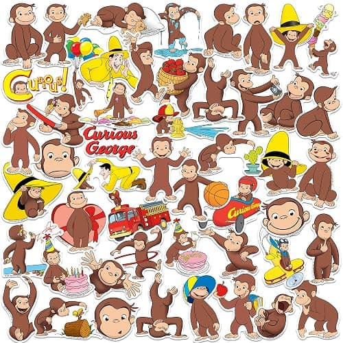 Curious George Character 50ct Vinyl Large Deluxe Stickers Variety Pack - Laptop, Water Bottle, Scrapbooking, Tablet, Skateboard, Indoor/Outdoor - 50 pack - Image 1