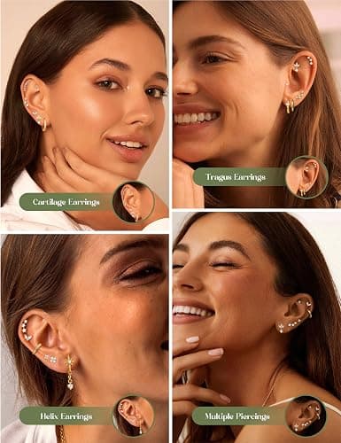 ORAZIO 16 Gauge Cartilage Earrings for Women Flat Back Hypoallergenic Surgical Steel Small Flatback Stud Hoop Cartilage Earring Stack Set Daith Conch Tragus Helix Piercing Jewelry Single PC thumbnail 2