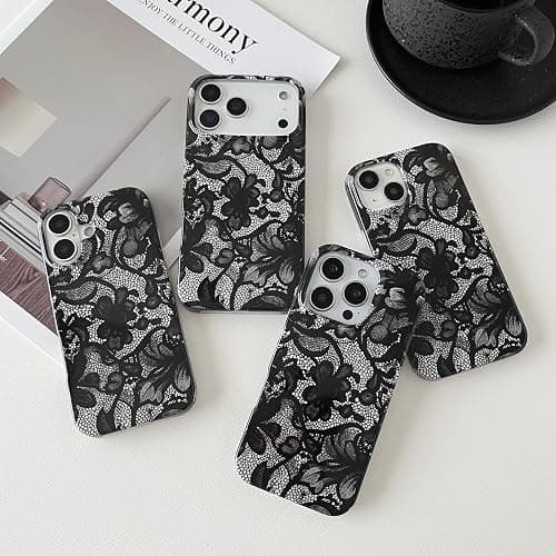 SmoBea for iPhone 14 Case Lace Phone Case Phone Case Soft TPU Slim Shockproof Phone Cover for Women Girls Beautiful and Stylish,Black thumbnail 7