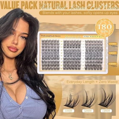 Manga Lash Clusters Kit Natural Eyelash Clusters Kit Wispy Lash Extensions 180pcs Spiky Cluster Eyelash Extensions C Curly 11-13mm Eyelash Extension Kit with Bond, Seal and Tweezers by Ruairie thumbnail 2
