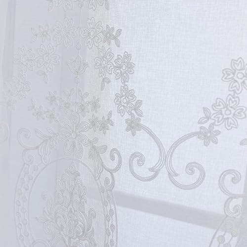HomeyHo Sheer Tie Up Curtains for Bathroom Girls Bedroom Flower Embroidered Liftable Curtain Kitchen White Lace Short Balloon Curtains for Small Window 31 x 47 Inch thumbnail 7