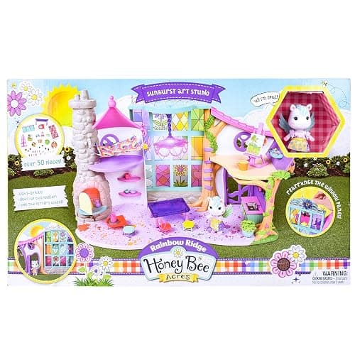 Sunny Days Entertainment Honey Bee Acres Rainbow Ridge Sunburst Art Studio – 50 Furniture Accessories with Exclusive Unicorn Figure | Light Up Dollhouse Playset | Pink Pretend Play Toys for Kids thumbnail 3