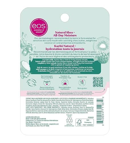 EOS 100% Natural & Organic Lip Balm Stick, Variety Pack, Coconut Milk, Honey Apple, and Raspberry Kiwi, 12g, 3-pack thumbnail 2