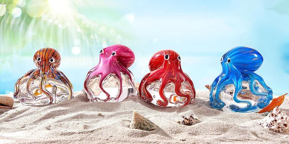 EUSTUMA Hand Blown Glass Octopus Figurine Ornament,Sea Animal Ornament for Fish Tank Aquarium,Sea Animals Collection for Birthday Gift,Glass Office Paperweight for Desk. thumbnail 6
