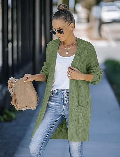 MEROKEETY Women's 2025 Fall Open Front Chunky Knit Sweater Oversized Lantern Sleeve Cardigan Outwear thumbnail 3